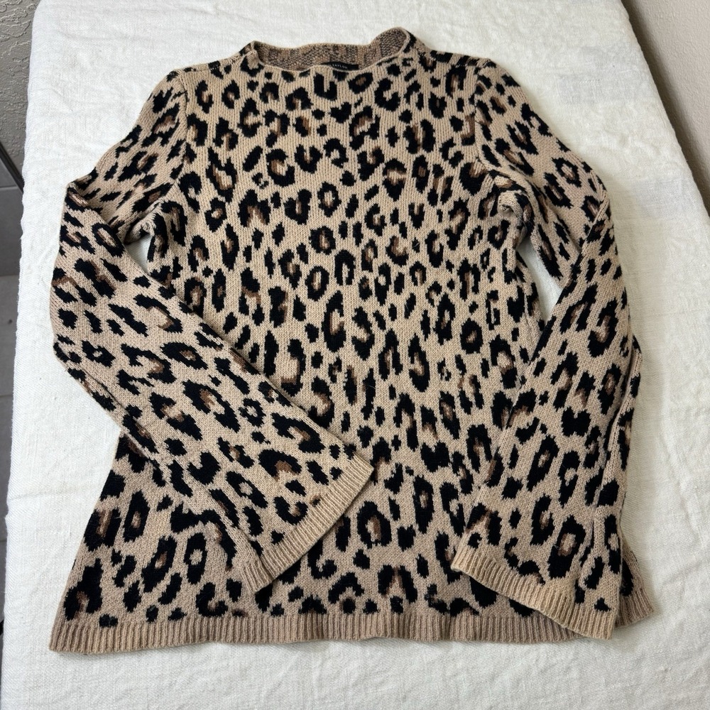 Leopard Print Classic Pullover Sweater Womens Size S Wool Old Money Quiet Luxury